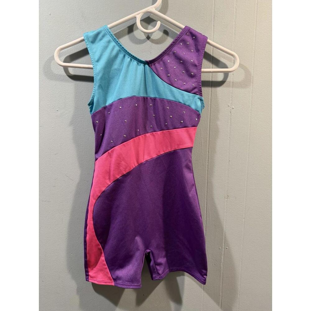 Girls Freestyle  Gymnastic/Dance Biketard Purple Blue Pink Sz Large (10/12)